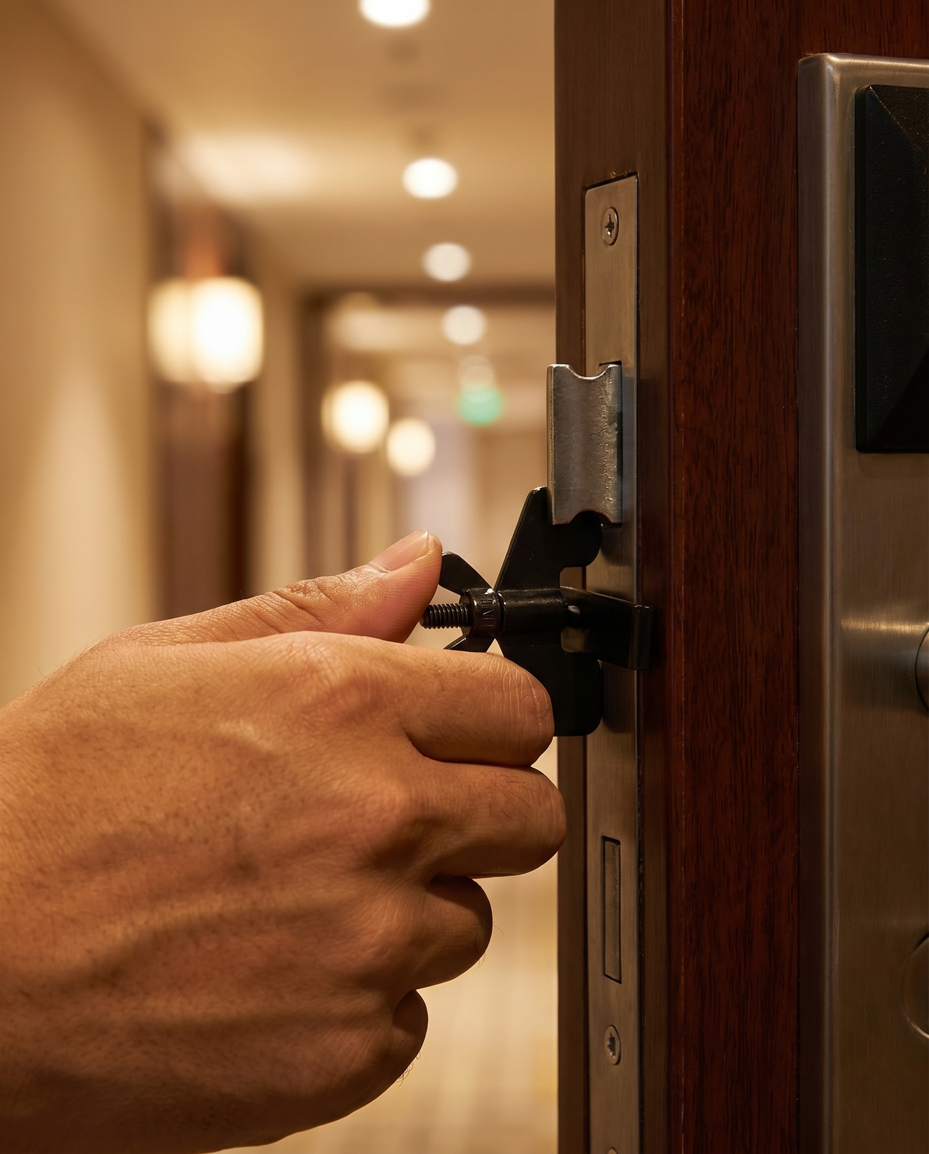 Verrou de porte portable Nomadly en situation, sécurité de voyage