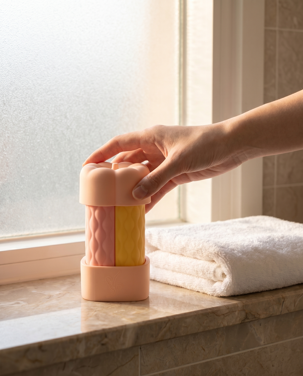Bouteille de voyage 4-en-1 Nomadly en situation, salle de bain
