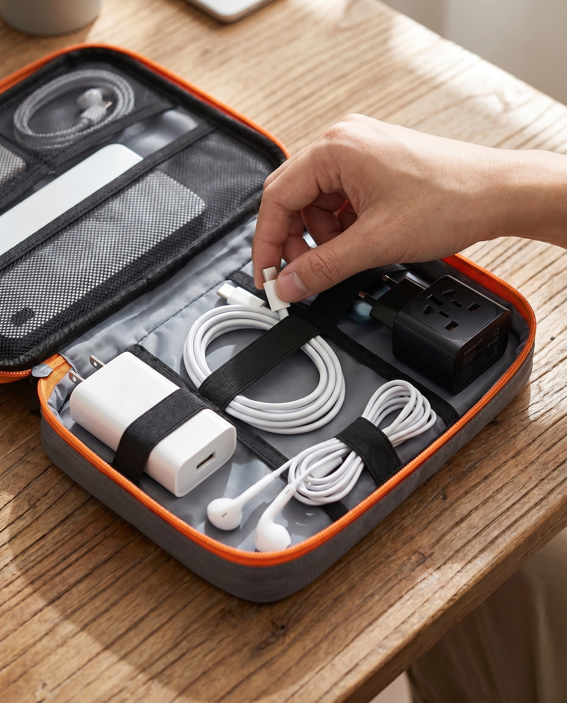 Organisateur de câbles Nomadly avec accessoires tech rangés
