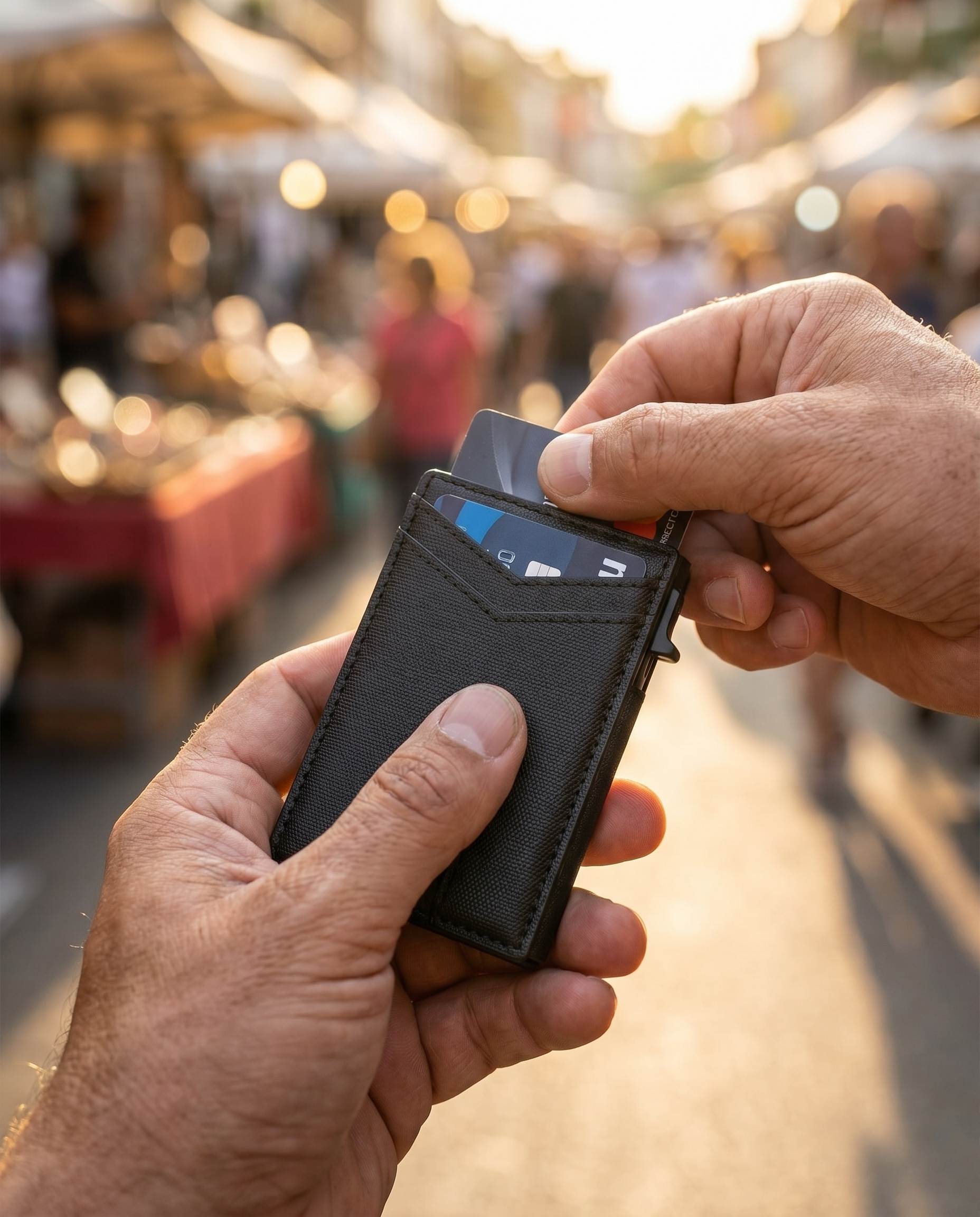 Portefeuille RFID anti-vol Nomadly tenu en main