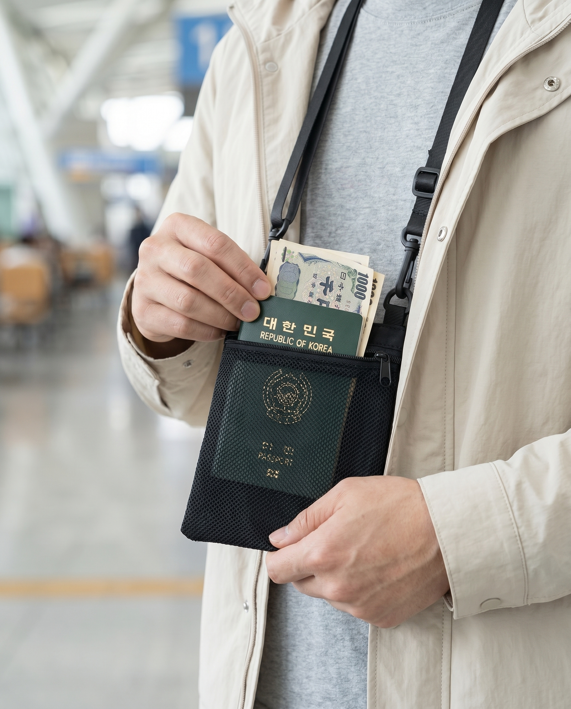 Pochette tour de cou anti-vol Nomadly avec passeport et argent