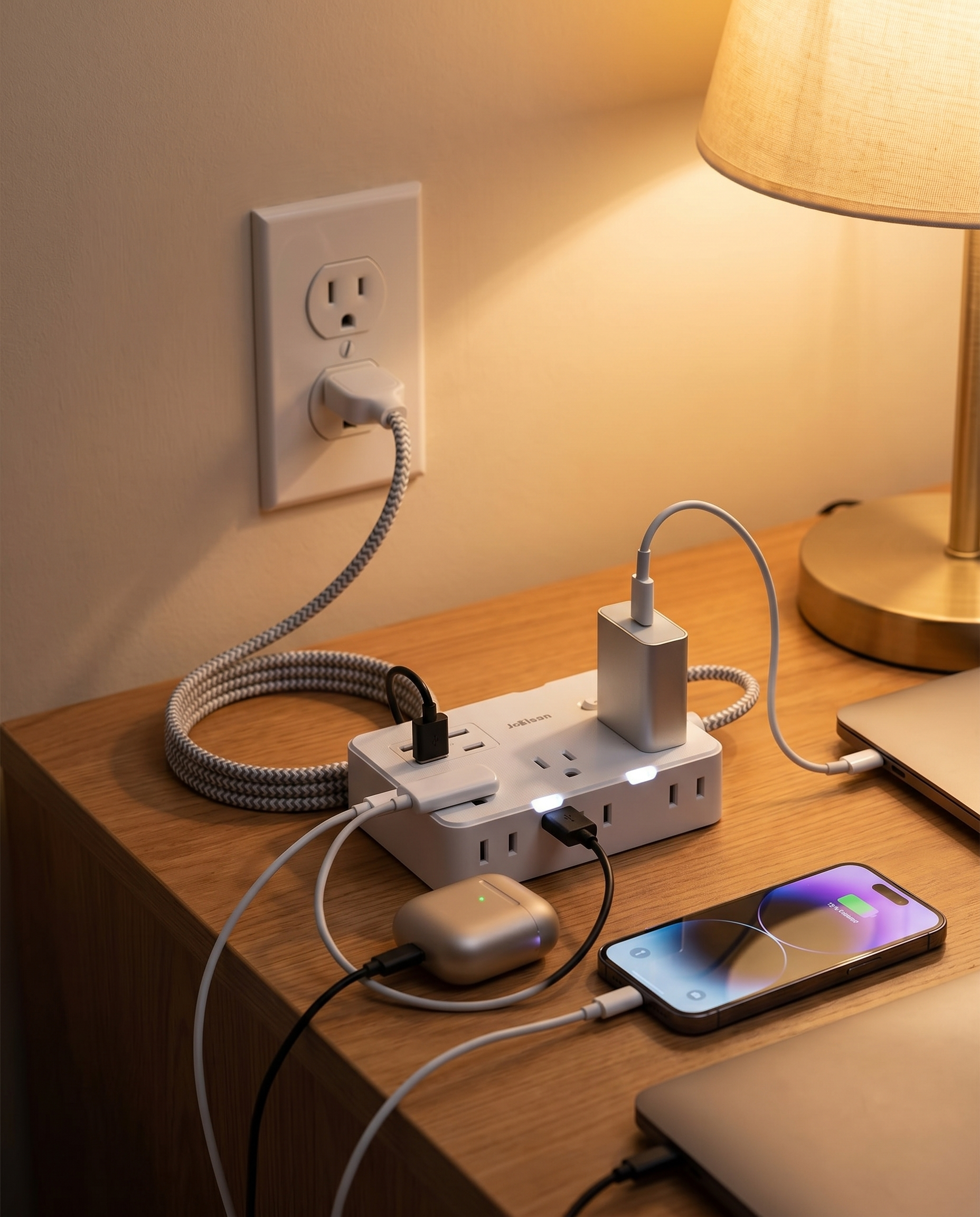 Multiprise USB de voyage Nomadly branchée en chambre d'hôtel