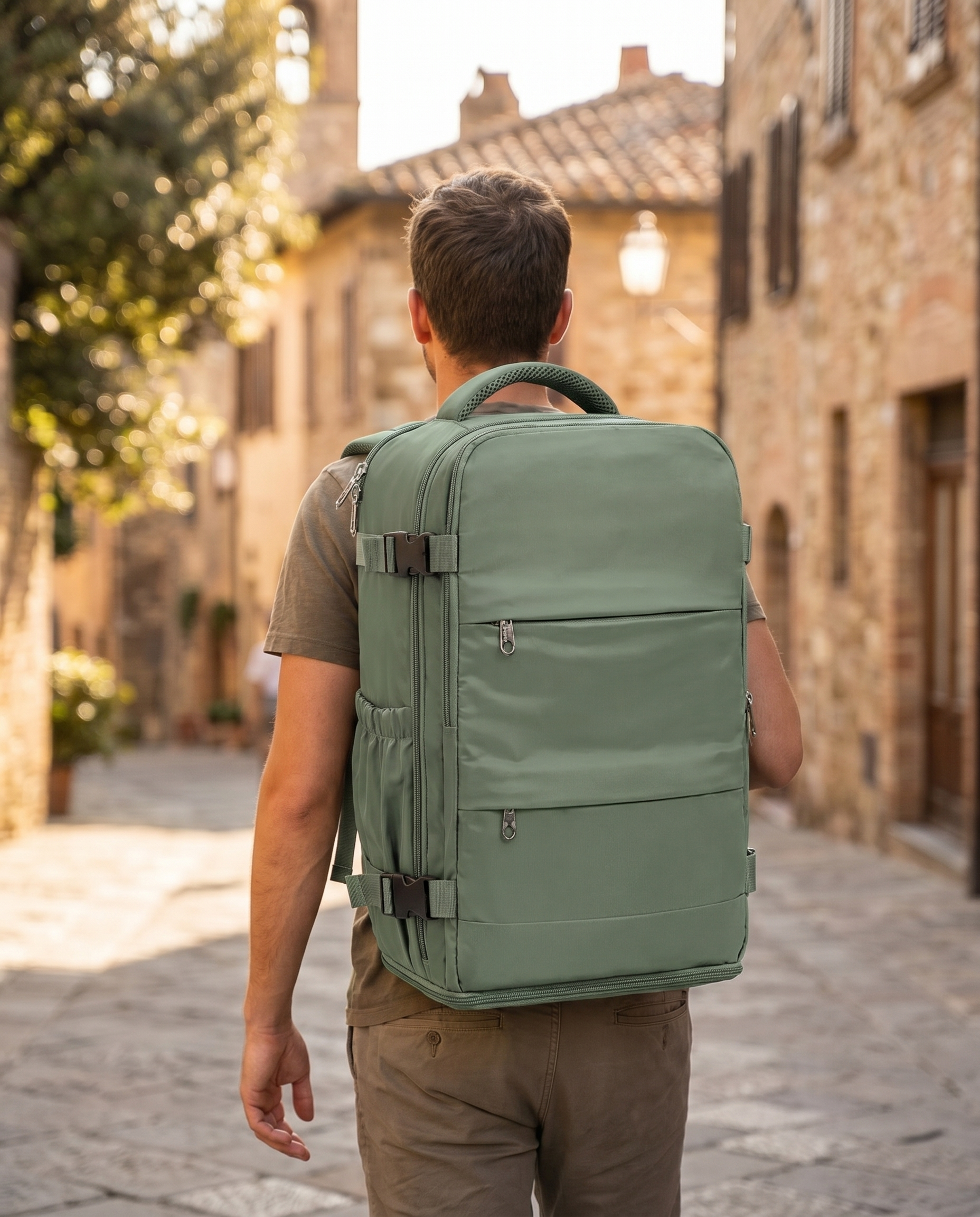 Sac à dos pliable Nomadly en balade dans une vieille ville