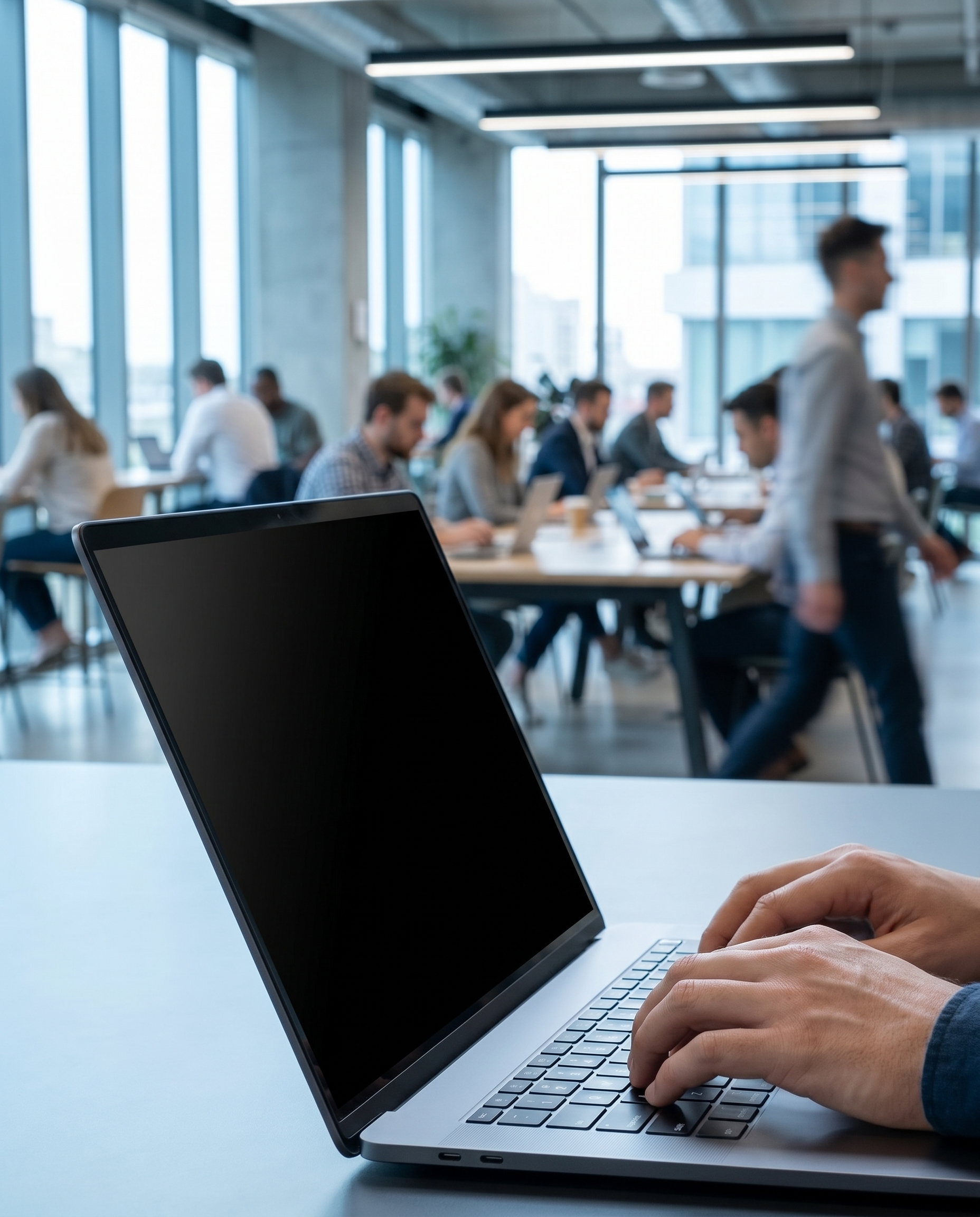 Filtre de confidentialité écran Nomadly sur un laptop en coworking